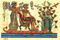 Egyptian Hand-Made Papyrus Painting - Royalty cruising the Nile