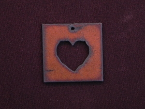 Rusted Iron Square With Heart Cut Out Pendant