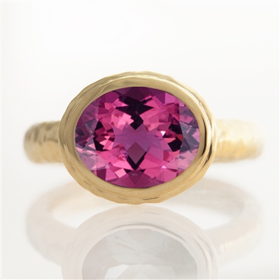 Hammered Oval Bezel Ring Pink Tourmaline