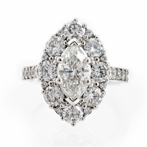 Marquise Halo Diamond Ring, 2.70ct of diamonds and milgrain detail