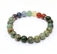 CR-04-7  8mm  7 CHAKRA STONE BRACELET IN AFRICAN TURQUOISE