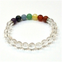 CR-10-7 8mm 7 CHAKRA STONE BRACELET IN CLEAR CRYSTAL