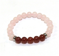 CR12-CR56-5A 8mm TWO COLOR STONE BRACELET IN  ROSE QUARTZ & RED AGATE