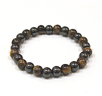 CR60-CRB152-A 8mm STONE BRACELET IN TIGER YE AND MAGNETIC HEMATITE