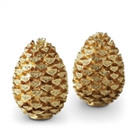 L'Objet Gold Plated Pinecone Salt & Pepper Shakers w/Swarovski Crystals Set of 2