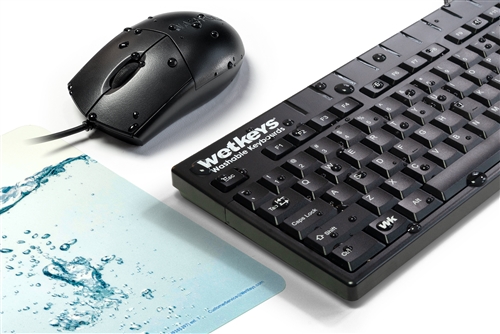 Used for Infection Control & Equipment Protection, the Waterproof Professional-grade WetKeys Complete Washable Bundle with Keyboard, Mouse, and Mousepad can be cleaned by washing with soap and water, sanitized or disinfected.