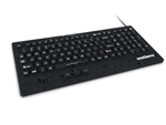 Used for Infection Control & Equipment Protection, the Industrial-grade Heavy-duty Full-Size Waterproof Keyboard with "Rugged-Point" Track-pointer & ON/OFF Swich (USB) KBWKRC105SPi-BK can be cleaned by washing with soap and water, sanitized or disinfected