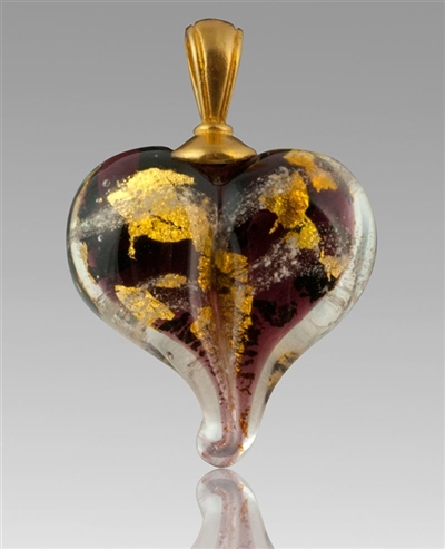 Plum/Gold Heart Glass Cremation Pendant