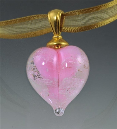 Pink Heart Glass Cremation Pendant