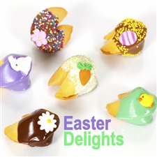 Traditional vanilla fortune cookies all decorated for Easter. Bunnies, chicks, eggs and carrots make these truly eggceptional easter fortune cookies.