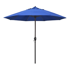 California Umbrella 9' Patio Umbrella Bronze Aluminum Pole, Auto Tilt, Crank Lift, Olefin Royal Blue Fabric