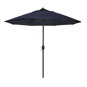 California Umbrella 9' Patio Umbrella Bronze Aluminum Pole, Auto Tilt, Crank Lift, Olefin Navy Fabric  