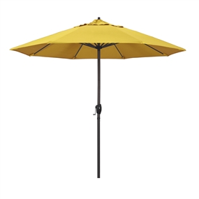 California Umbrella 9' Patio Umbrella Bronze Aluminum Pole, Auto Tilt, Crank Lift, Olefin Lemon Fabric  