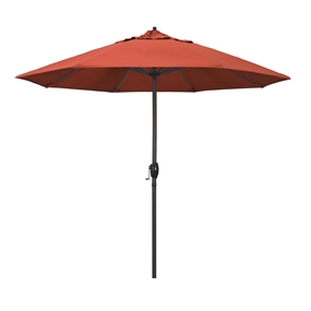 California Umbrella 9' Patio Umbrella Bronze Aluminum Pole, Auto Tilt, Crank Lift, Olefin Sunset Fabric  