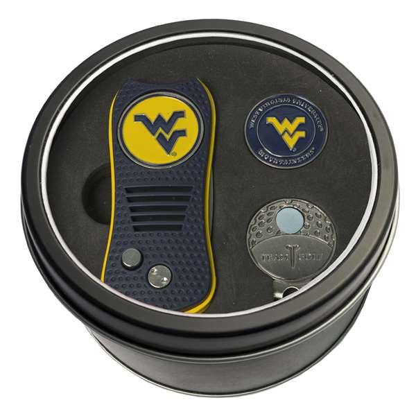 West Virginia Mountaineers Golf Tin Set - Switchblade, Cap Clip, Marker 25657   
