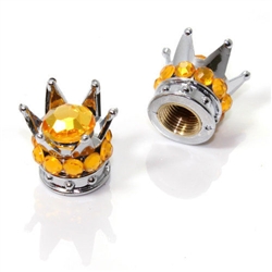 2 Motorcycle Chrome Silver Crown Orange Bling Diamond Tire/Wheel Stem Valve Caps