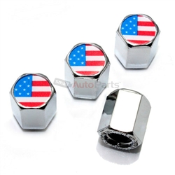 American Flag Logo Chrome ABS Tire Valve Stem Caps