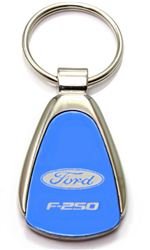 Authentic Ford F-250 Blue Logo Metal Chrome Tear Drop Key Chain Ring Fob