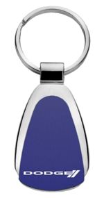 Authentic Dodge Stripes Blue Logo Metal Chrome Tear Drop Key Chain Ring Fob