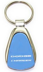 Authentic Dodge Charger Blue Logo Metal Chrome Tear Drop Key Chain Ring Fob