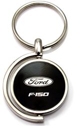 Black Ford F-150 Logo Brushed Metal Round Spinner Chrome Key Chain Spin Ring