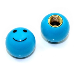 2 Blue Smiley Face Ball Tire/Wheel Air Stem Valve Caps for Bike-Motorcycle