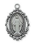 Pendant Pewter Antique Silver 1" x 5/8" Miraculous medal on 18-in Chain