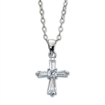 Necklace Clear Crystal Cross w/ 16-in Chain