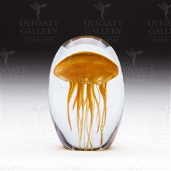 Handmade Glass Glowing Jellyfish Paperweight Orange 4"