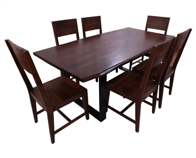 Solid Wood 7 Piece Dining Set With Metal Legs - Table And Six Chairs