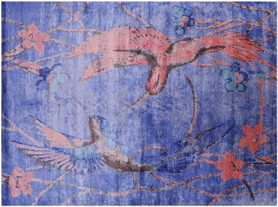 Hummingbirds Design Modern Handmade Silk Rug