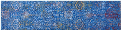 Blue Wool & Silk Persian Tabriz Hand-Knotted Runner Rug