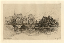 Frank Laing original etching "Le Pont-Neuf"
