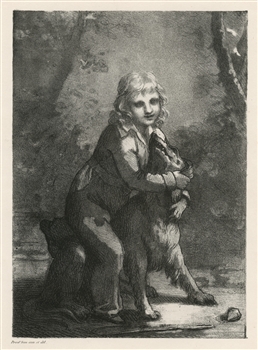 Pierre Paul Prud'hon original lithograph "L'enfant et chien"