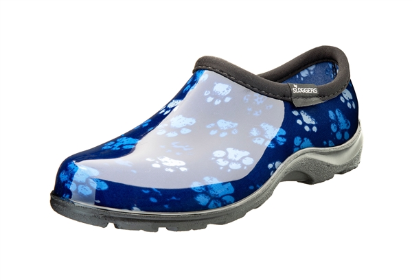 Sloggers Waterproof comfort shoes, Made in the USA! Women's Rain & Garden shoes.Grungy Paw Blue Print.