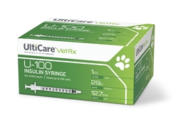 UltiCare VetRx Insulin Syringe U-100 1 cc, 29 ga. x 1/2", 100/Box