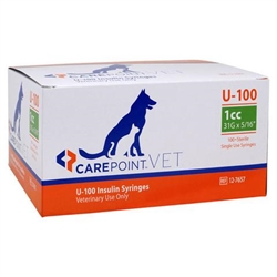 CarePoint VET U-100 Insulin Syringe 1cc, 31G x 5/16", 100/Box