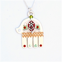 Large Silver Hamsa With Flower  Hamsa Necklace by Ester Shahaf