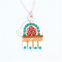 Large Silver Hamsa Turquoise Necklace by Ester Shahaf