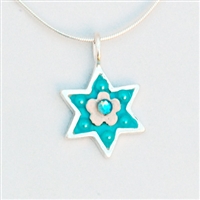 Light Blue Flower Wheat Branch Star of David Necklace - Small by Ester Shahaf