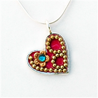 Red Small Silver Heart Pendant by Ester Shahaf