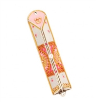 Pink Triangle Mezuzah Case with Flowers by Ester Shahaf