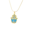 Small Blue Love Hamsa Necklace by Ester Shahaf