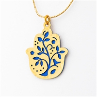 Blue Tree Hamsa Necklace by Ester Shahaf