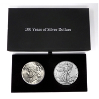 1923 Peace Dollar and 2023 Silver Eagle 100 Year Silver Dollar Set in Specialty Felt Lined Black Box
