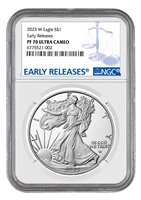 2023 W NGC PF 70 Silver Eagle Early Releases Blue Label 1oz Silver Coin