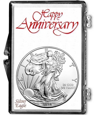 1991 U.S. Silver Eagle in Happy Anniversary Holder - Gem Brilliant Uncirculated