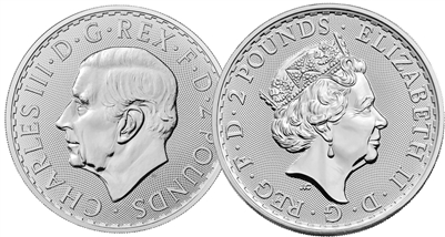 2023 1 oz King Charles and Queen Elizabeth British Silver Britannia 2 Coin Set