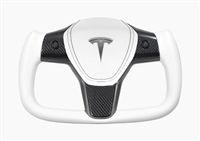 Tesla Model 3/Y Yoke Steering Wheel, Gloss Carbon Fiber Trim (w/heating, White Nappa Leather)