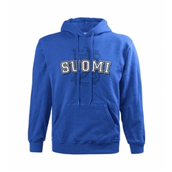 DC Suomi Finland Hoodie with Lion Coat of Arms, royal blue, unisex